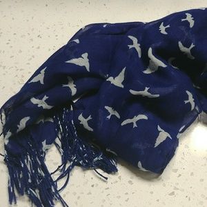 Blue scarf with bird print